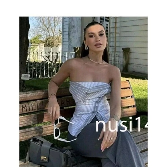 Zara NWT Striped Strapless Fold over Top - Picture 2 of 14